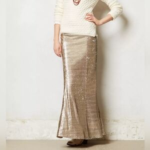 Anthropologie Gold, Floor-Length, Sirene Sequin Skirt
